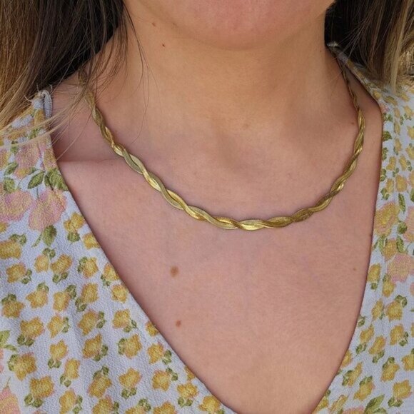 Gold Herringbone Twist Necklace Waterproof Necklace Gorgeous Layering Necklace - Picture 14 of 15